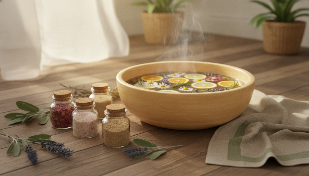 découvrez des recettes naturelles et faciles pour prendre soin de vos pieds à la maison, avec des bains relaxants et des gommages exfoliants faits maison.